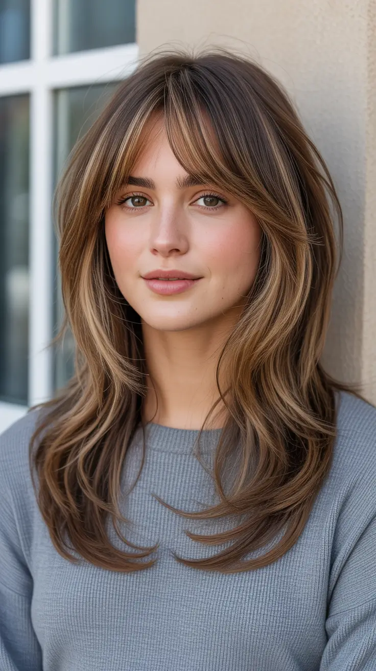 Trendy Layered Honey Brunette with Airy Butterfly Shape