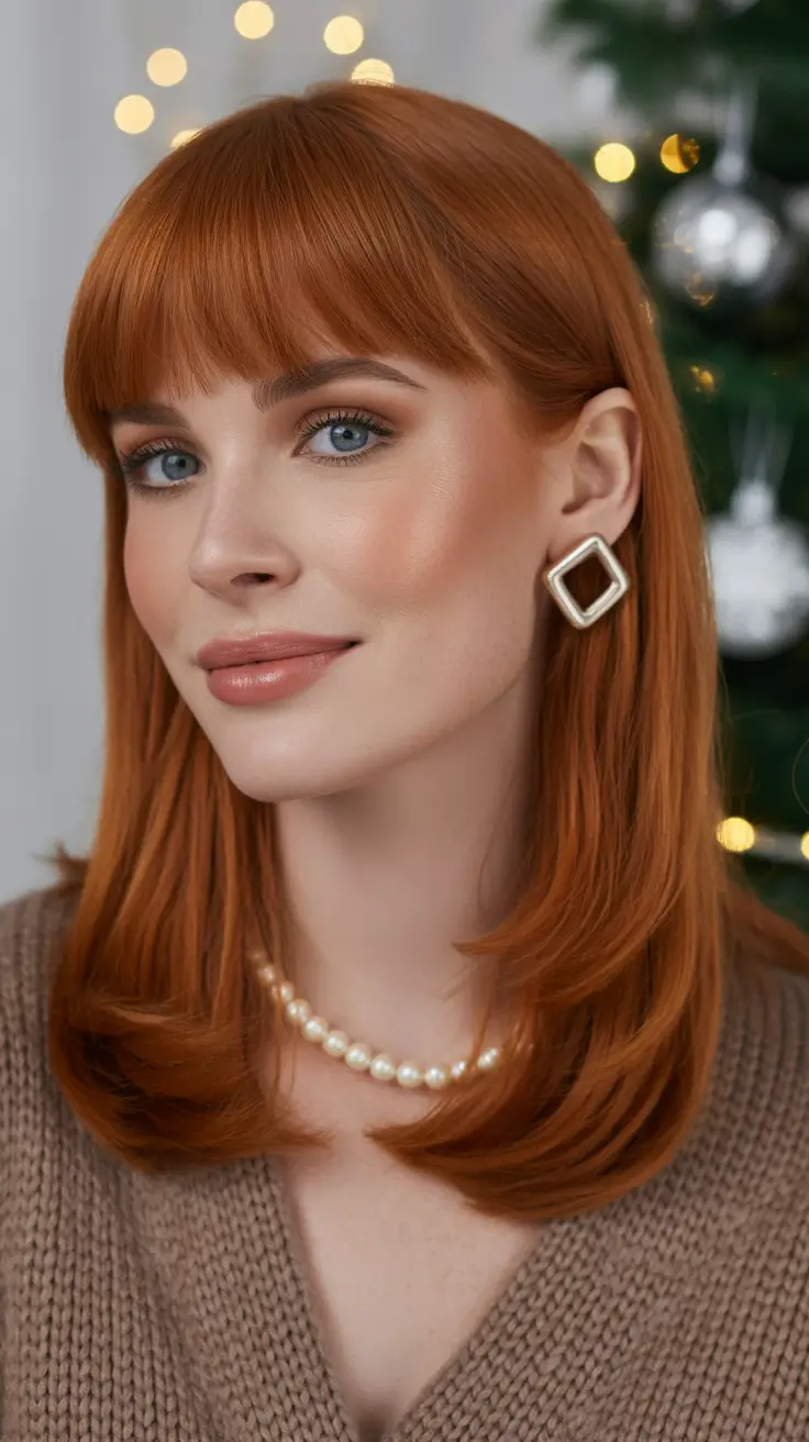 Trendy Polished Copper Length with Classic Full Bangs
