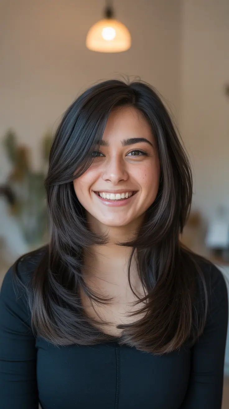 Trendy Dark Layered Sweep with Soft Front Contour