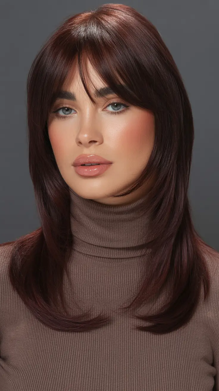 Trendy Glossy Merlot Layers with Airy Fringe Movement