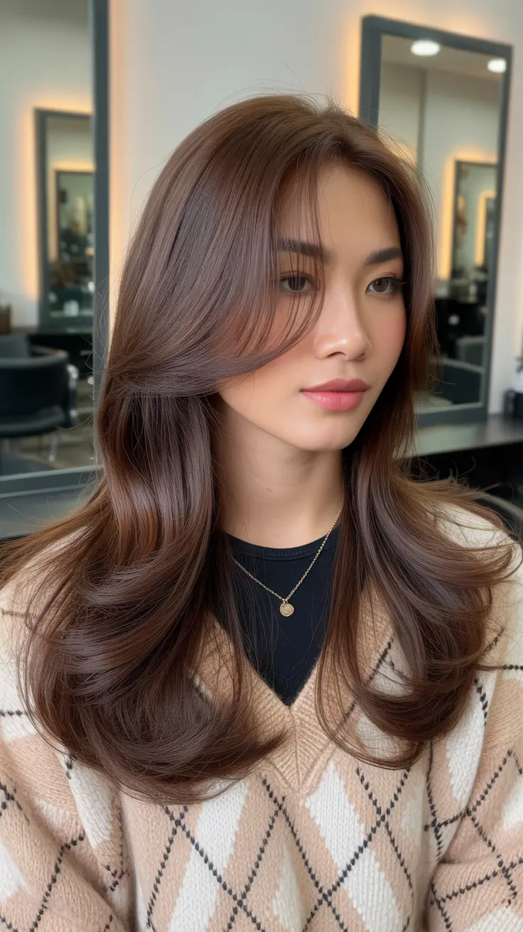 Trendy Cocoa-Blended Layers with Sculpted Curtain Shaping