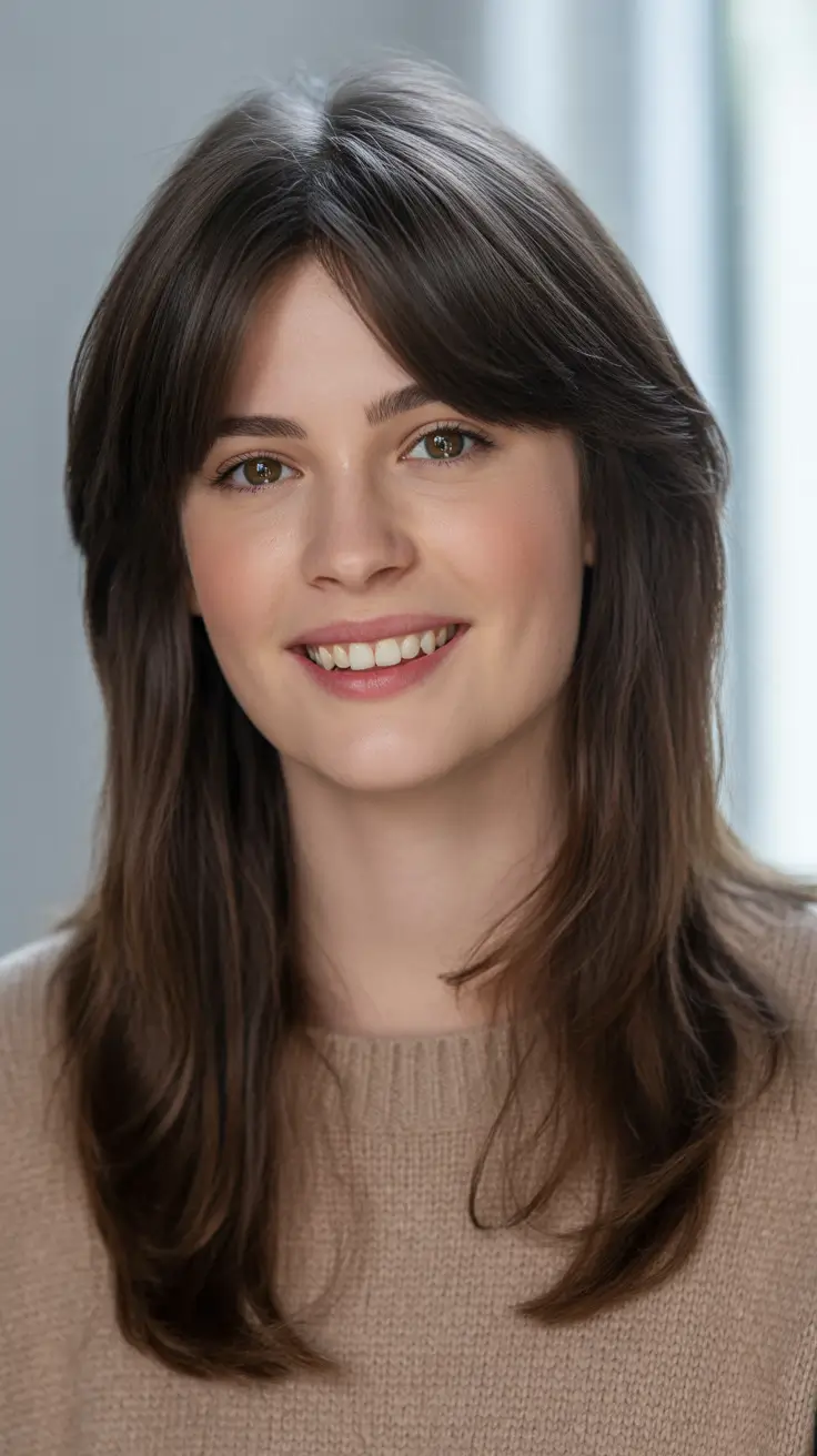 Trendy Textured Long Layers with Soft Bang Flow
