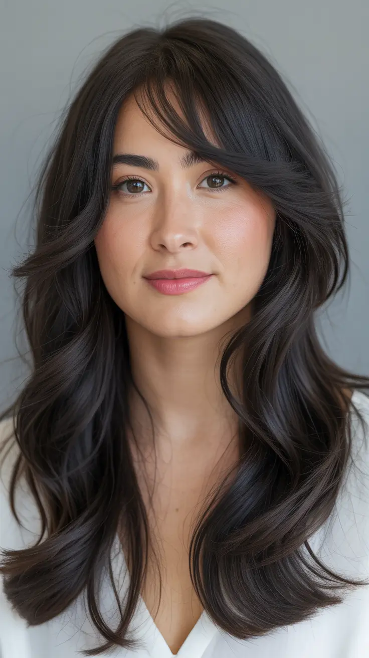 Trendy Silky Dark Layers with Soft Side Fringe Movement