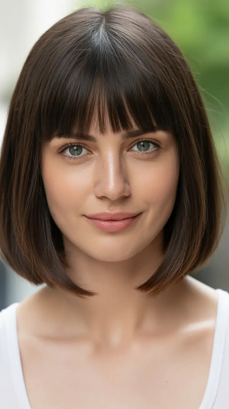 Straight Classic Chic Bob with Fringe and Shine