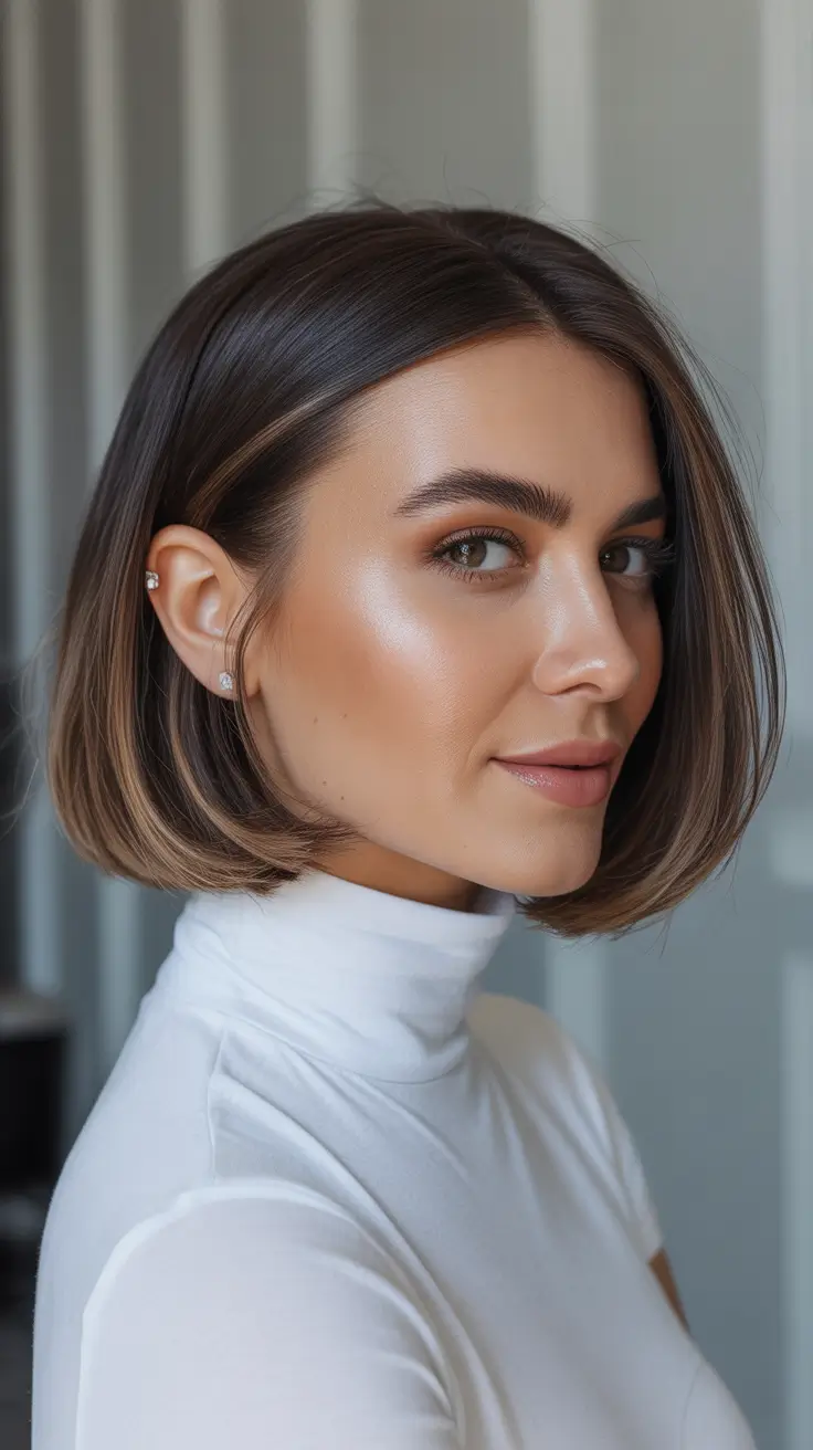 Straight Glossed Minimal Bob with Micro Layers