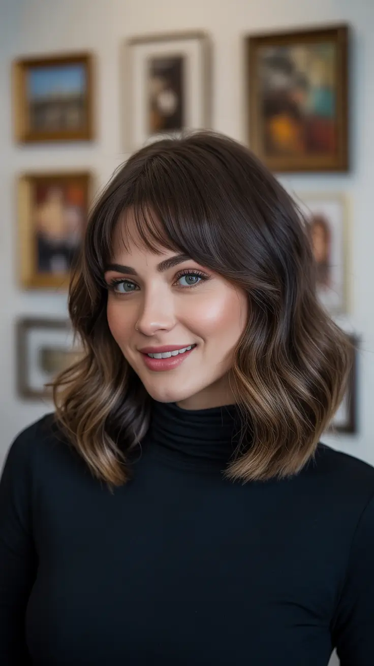 Layers and curtain bangs Soft Waves with Curtain Bangs