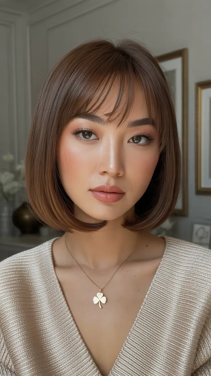 Straight Silky Straight Bob with Baby Bangs