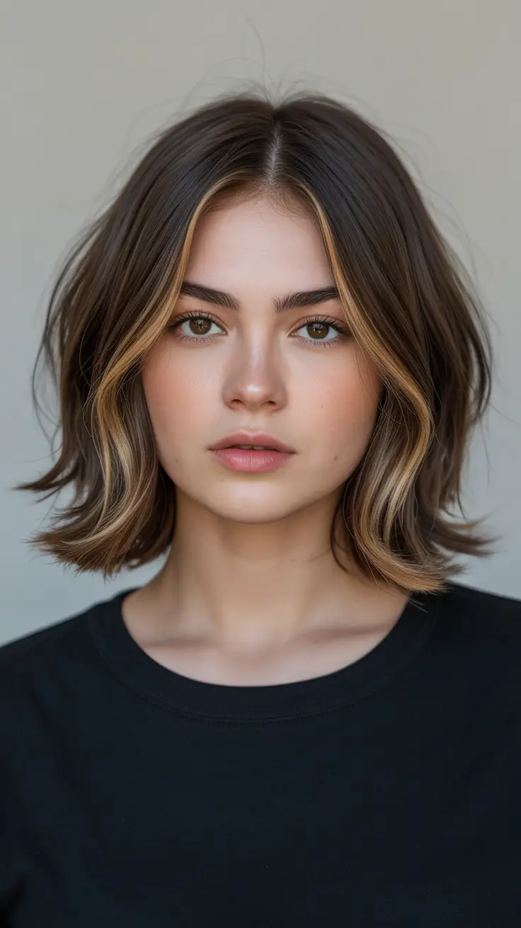 Choppy layered Airy Tousled Lob with Highlight Ribbons