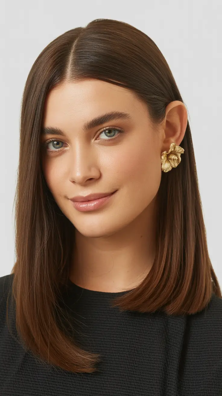 Straight Classic Straight Shoulder-Length Cut With Sleek Shine