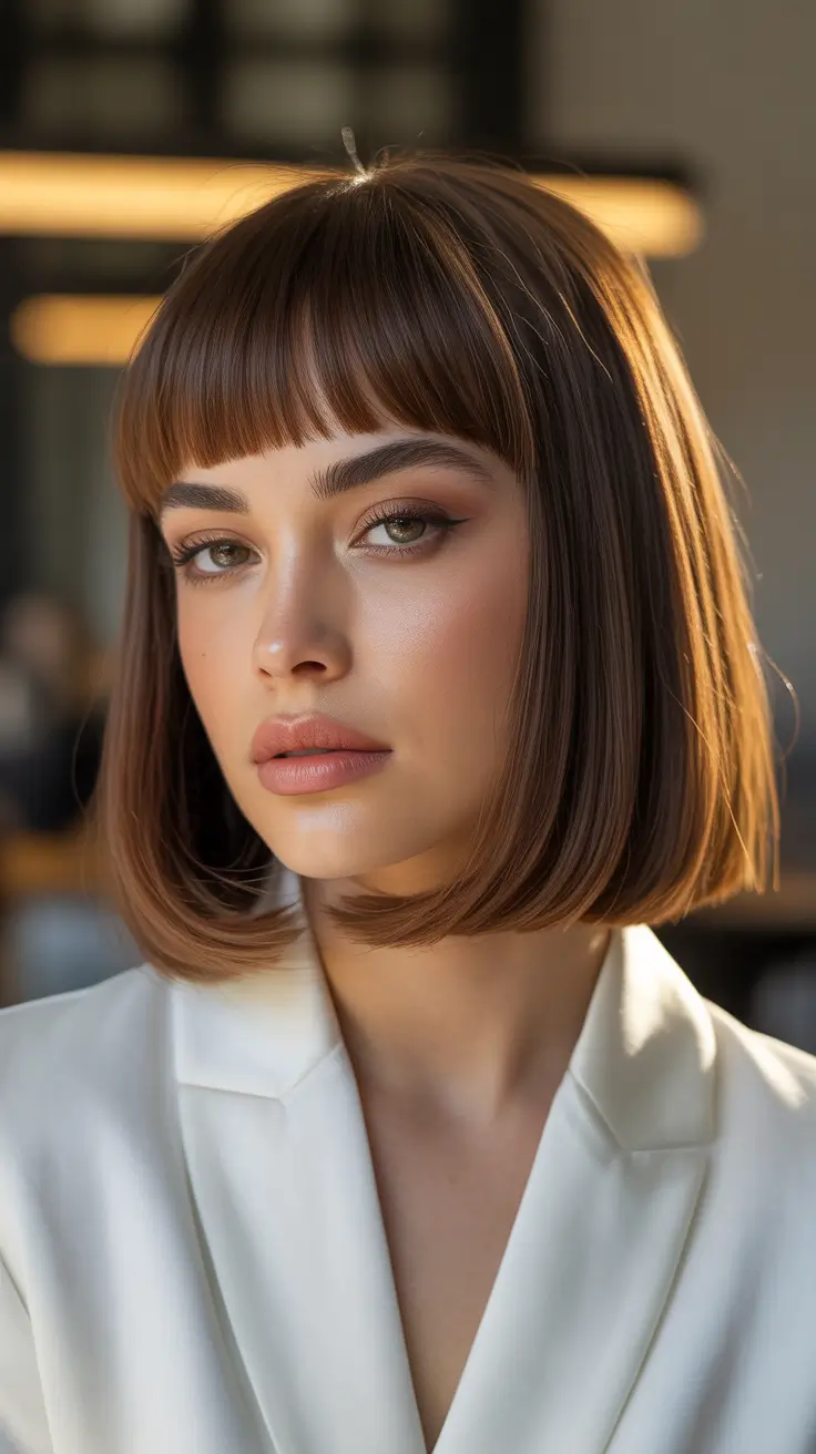 Short bangs Structured Bob With Soft Rounded Short Bangs