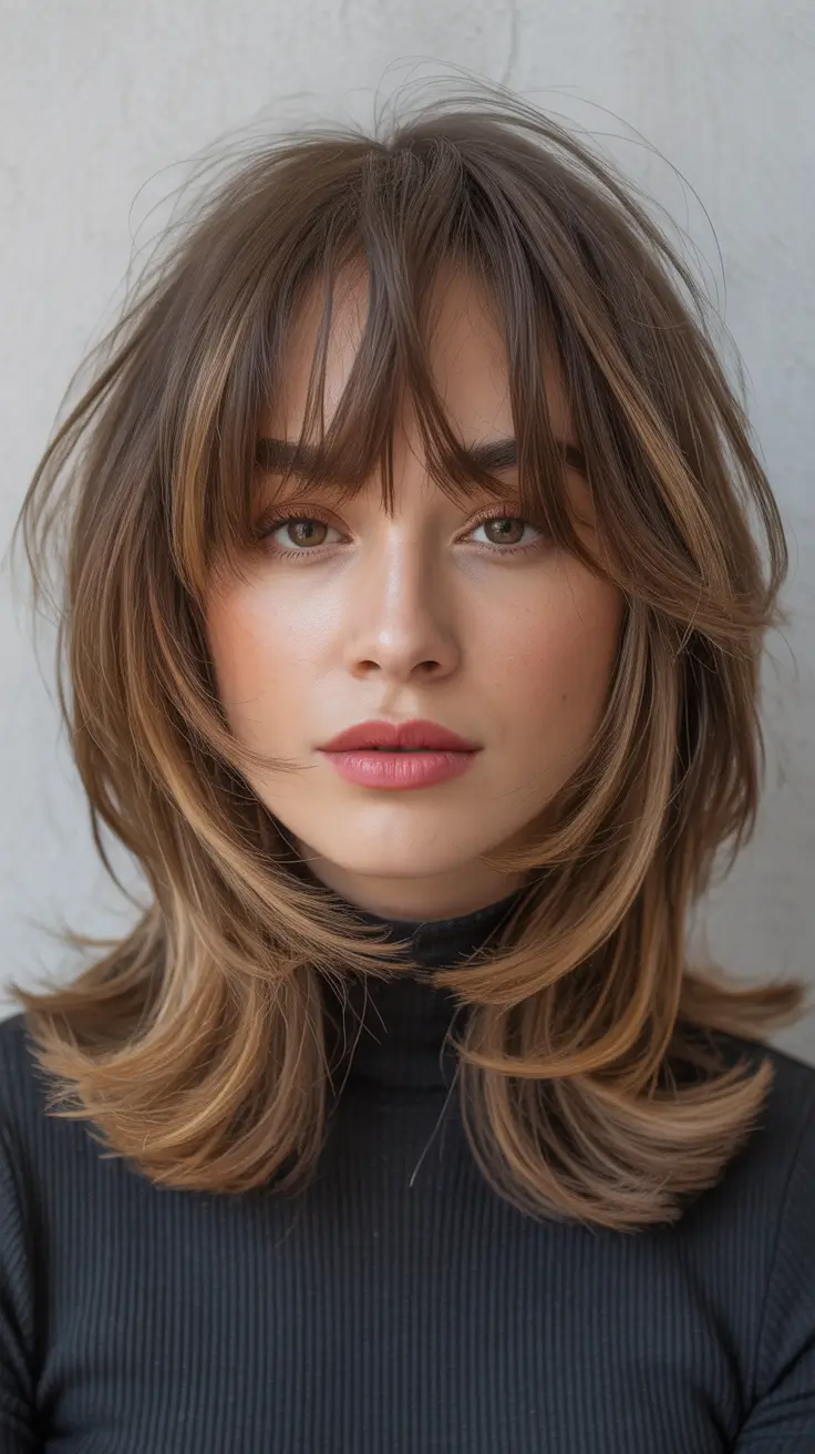 Medium Layered Medium Cut With Soft Wispy Bangs