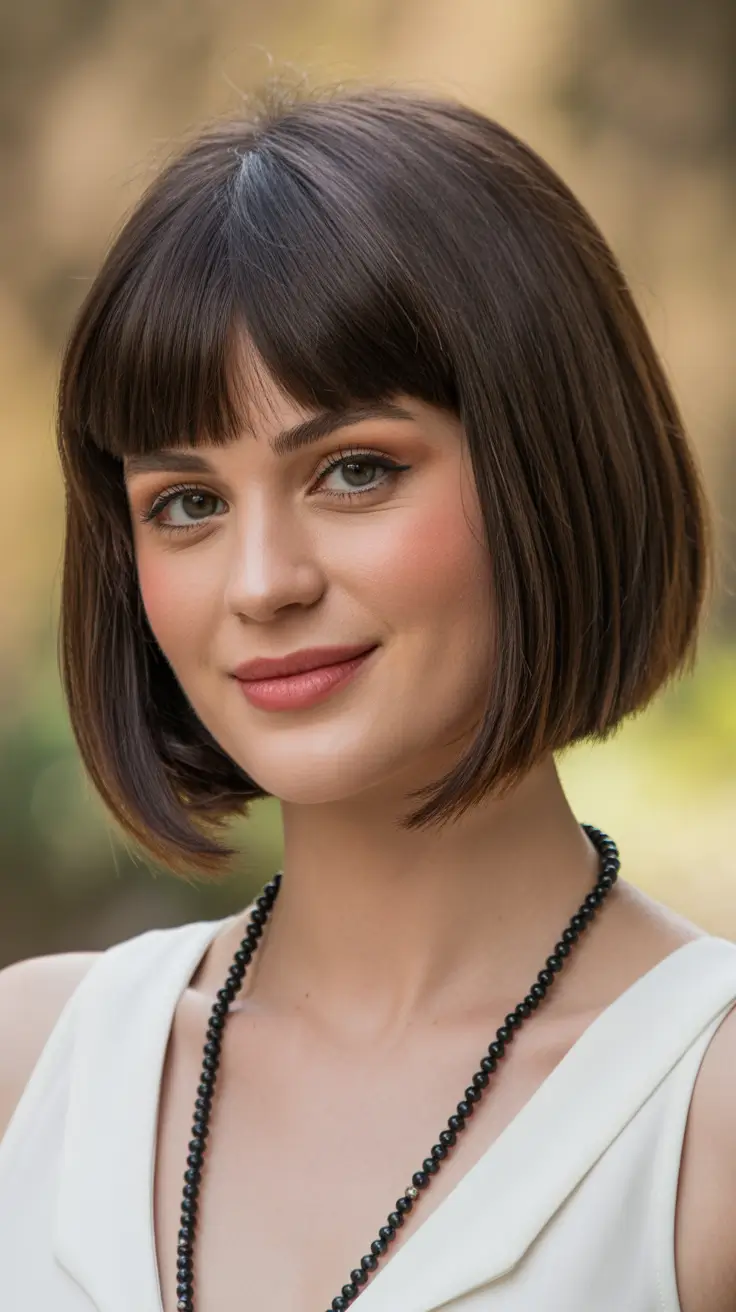 Short Rounded Classic Bob With Baby Soft Bangs