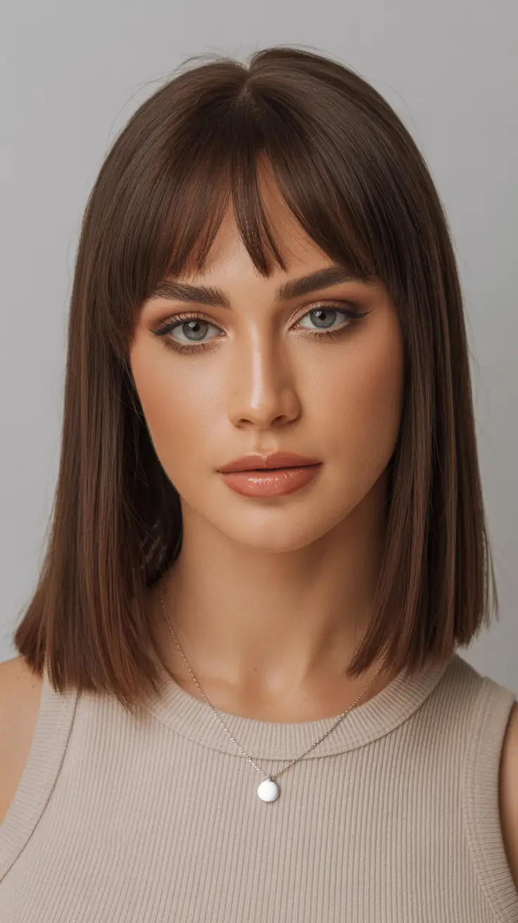 Medium Structured Medium-Length Bob With Baby Fringe