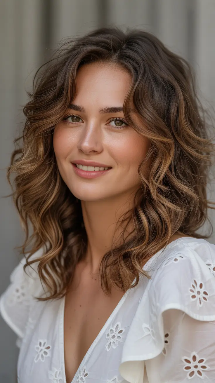 Mid length wavy layered haircut 2026