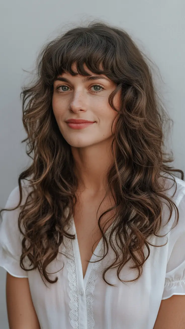 Long layered wavy haircut with bangs 2026