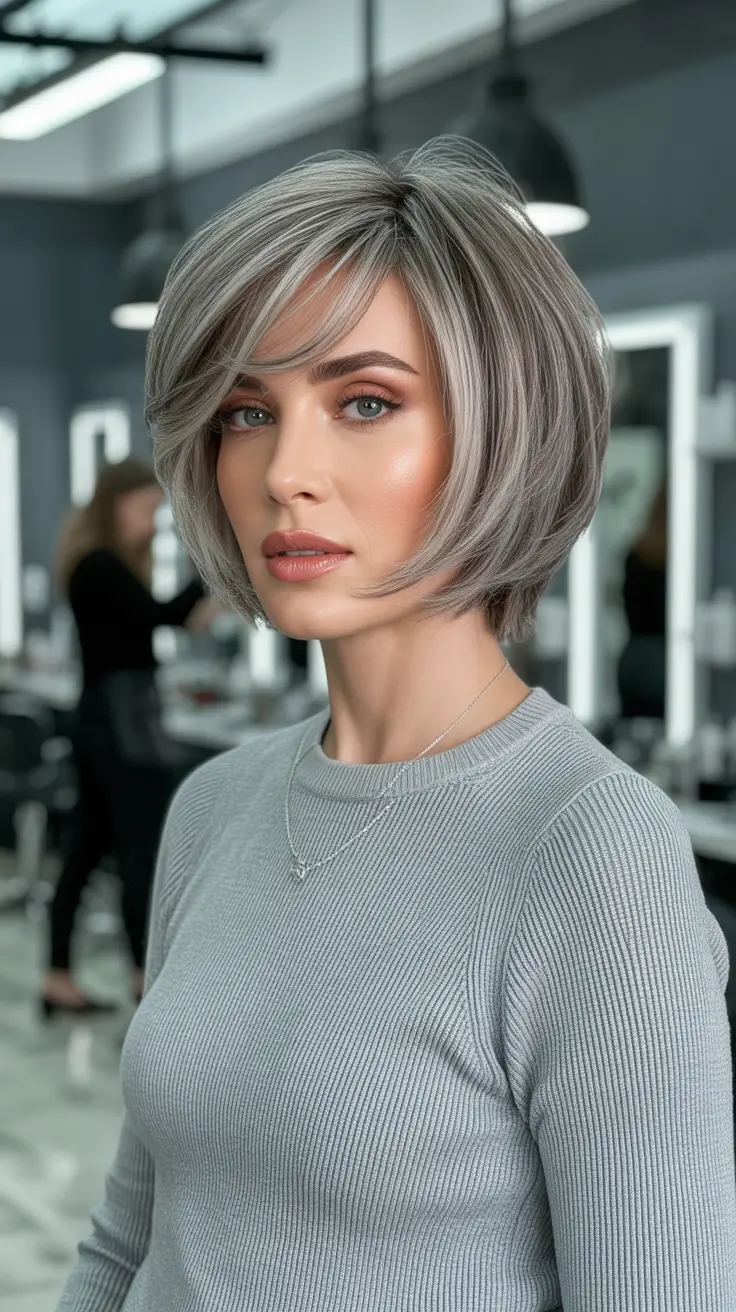 Haircut ideas for women over 40 2026 Voluminous Layered Silver Shag