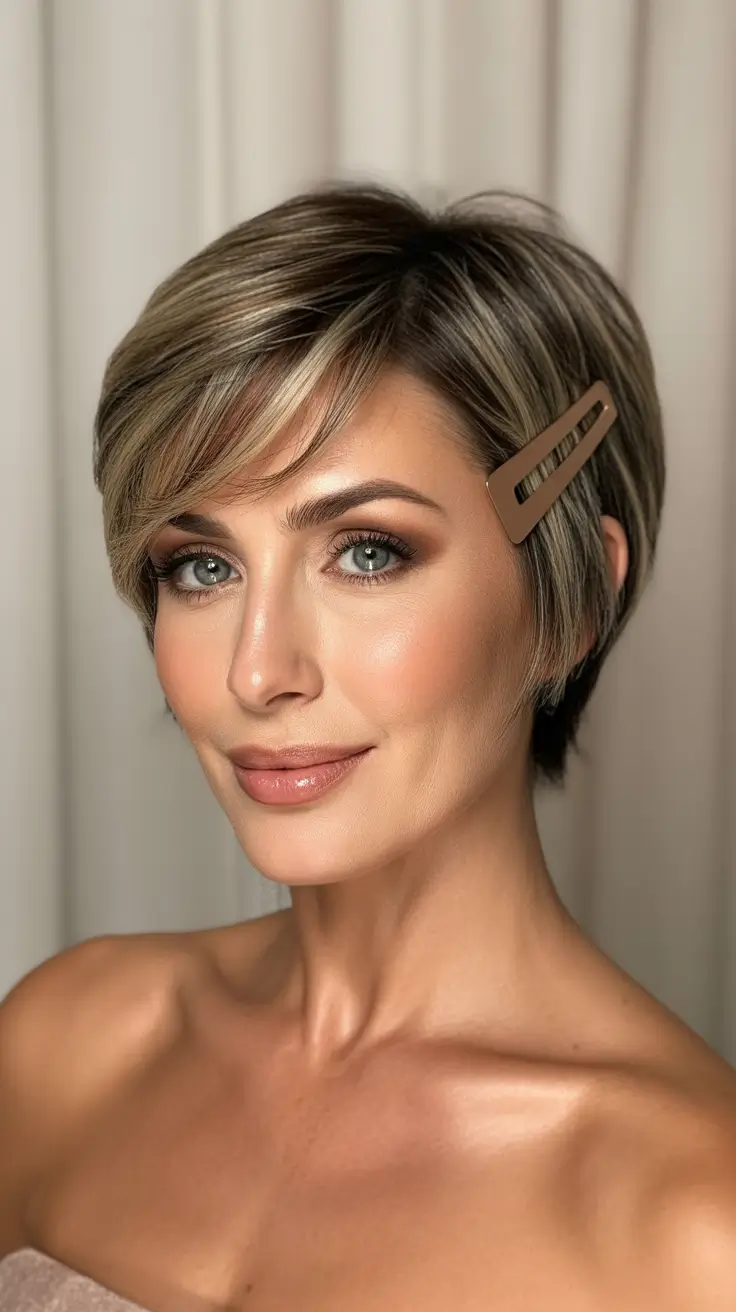 Haircut ideas for women over 40 2026 Short Playful Crop with Highlights