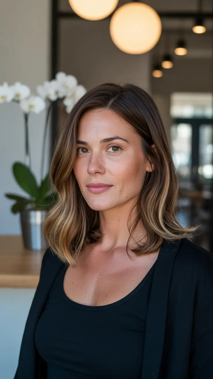 Haircut ideas for women over 40 2026 Soft Shoulder-Length Lob with Balayage