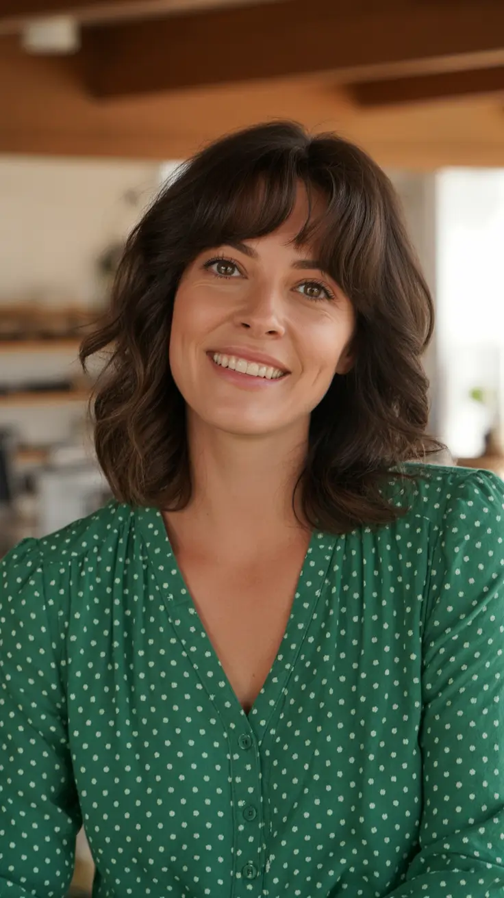 Haircut ideas for women over 40 2026 Soft Shaggy Bob with Curtain Bangs