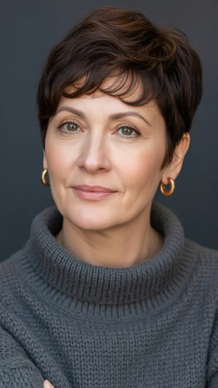 Haircut ideas for women over 40 2026 Soft Textured Pixie with Tousled Layers