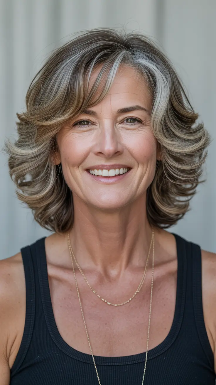 Haircut ideas for women over 50 2026 Feathered Medium Layers
