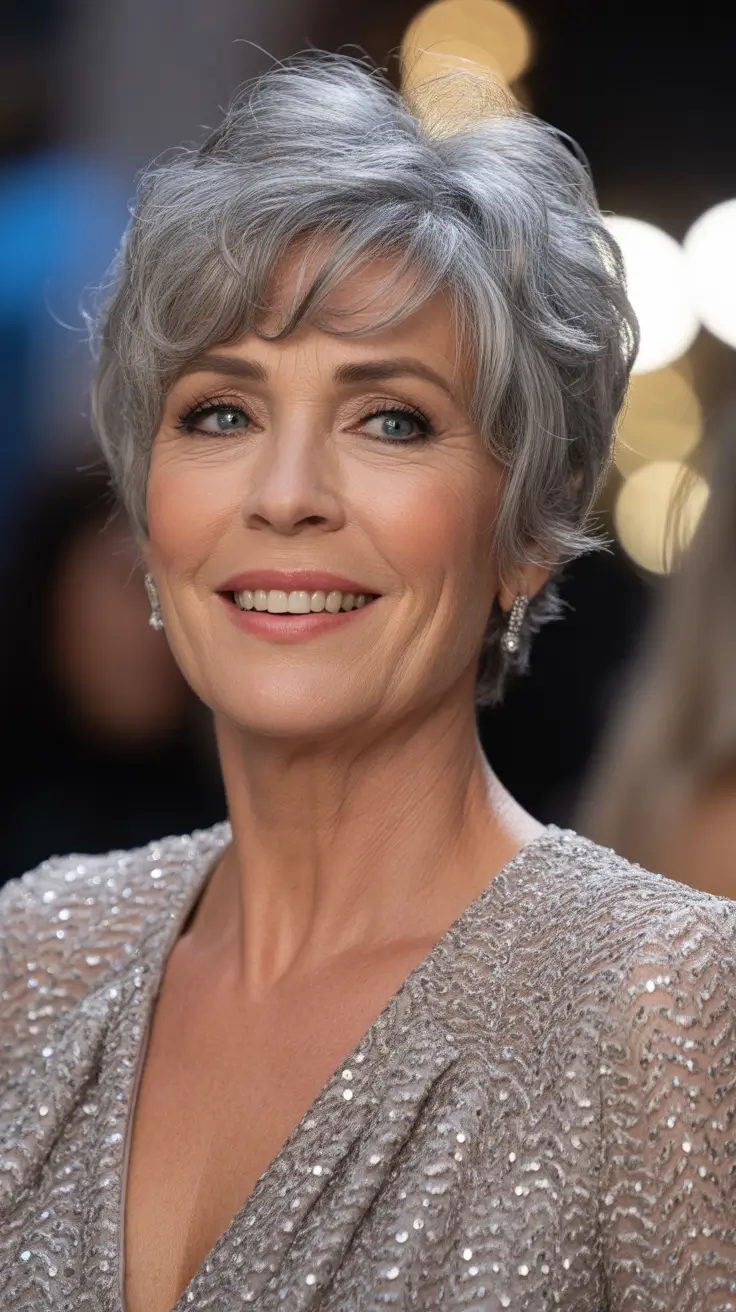 Haircut ideas for women over 50 2026 Silver Textured Crop