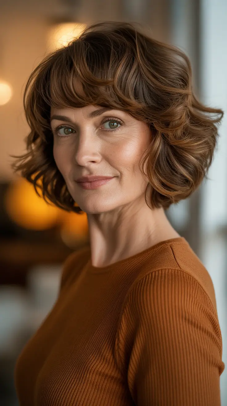 Haircut ideas for women over 50 2026 Chin-Length Wavy Bob