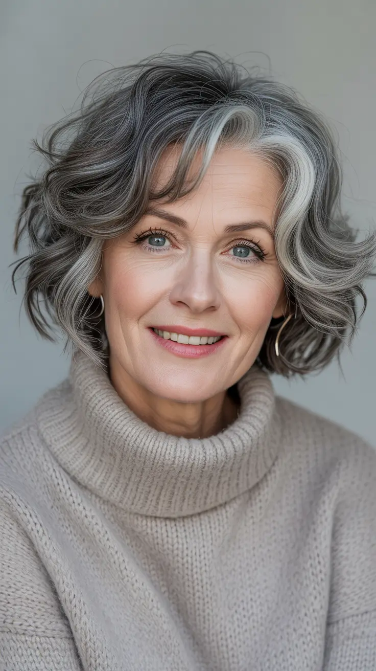 Haircut ideas for women over 50 2026 Silver-Toned Layered Bob
