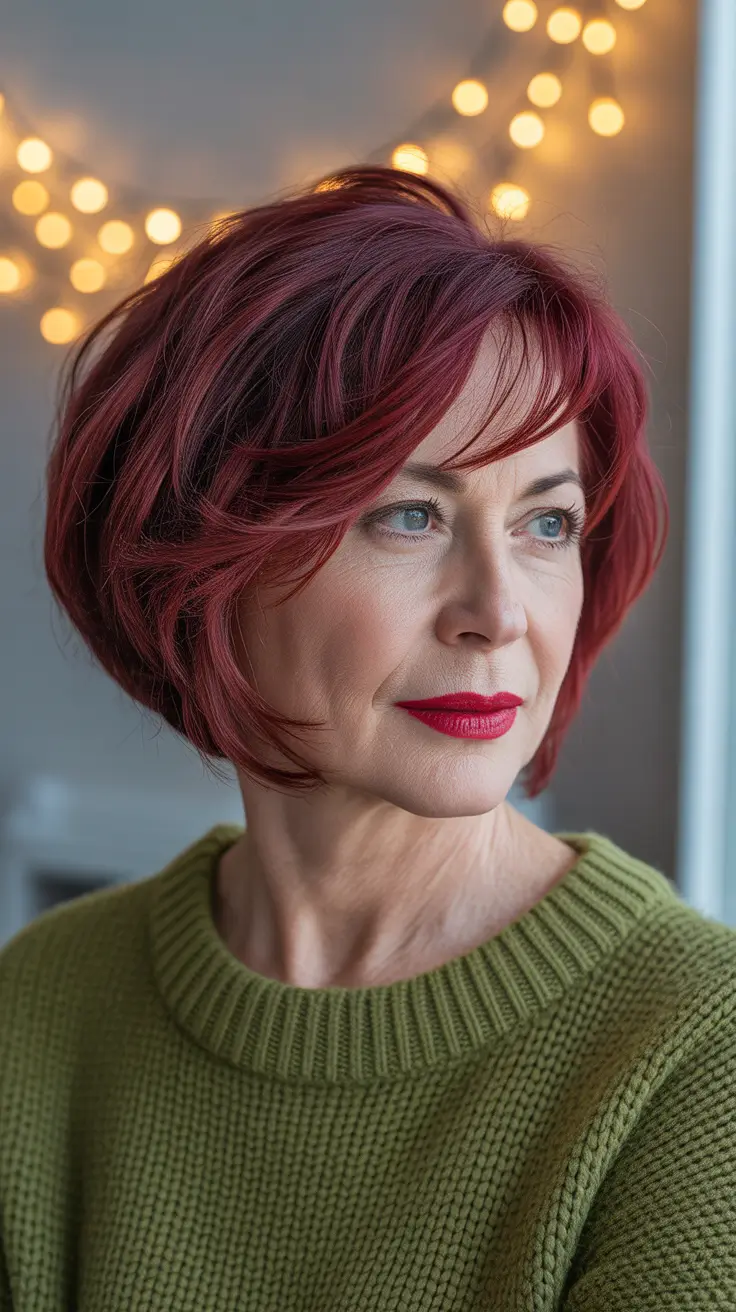 short layered red bob