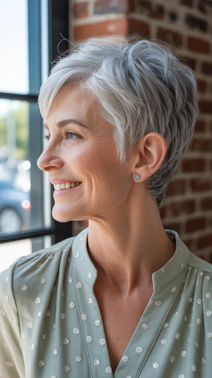 short pixie silver chic haircut