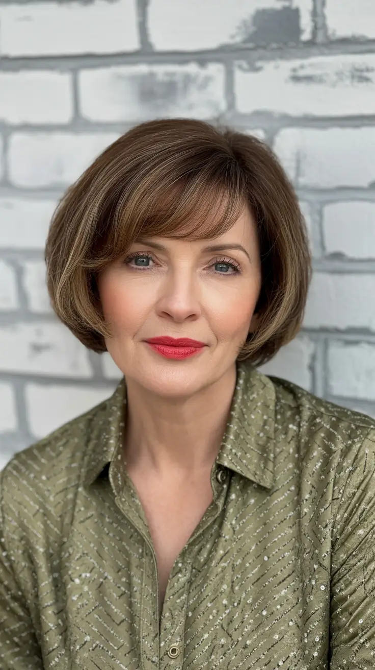 medium short layered bob with bangs