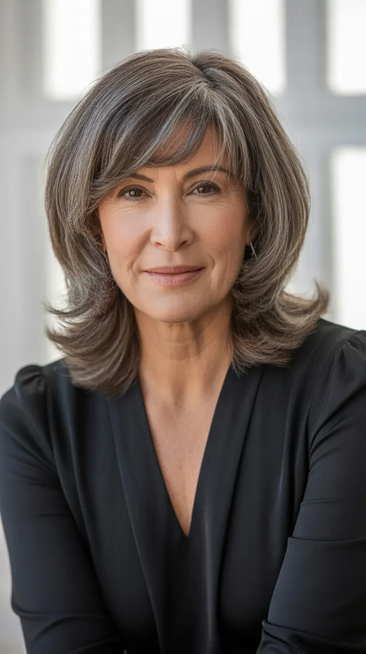 medium length feathered cut for women over 60