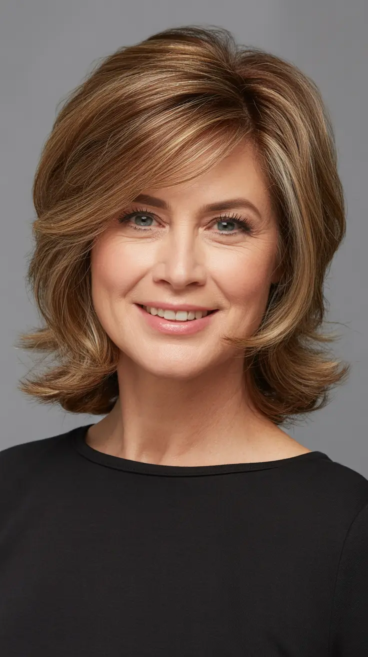 medium short layered bob golden tone