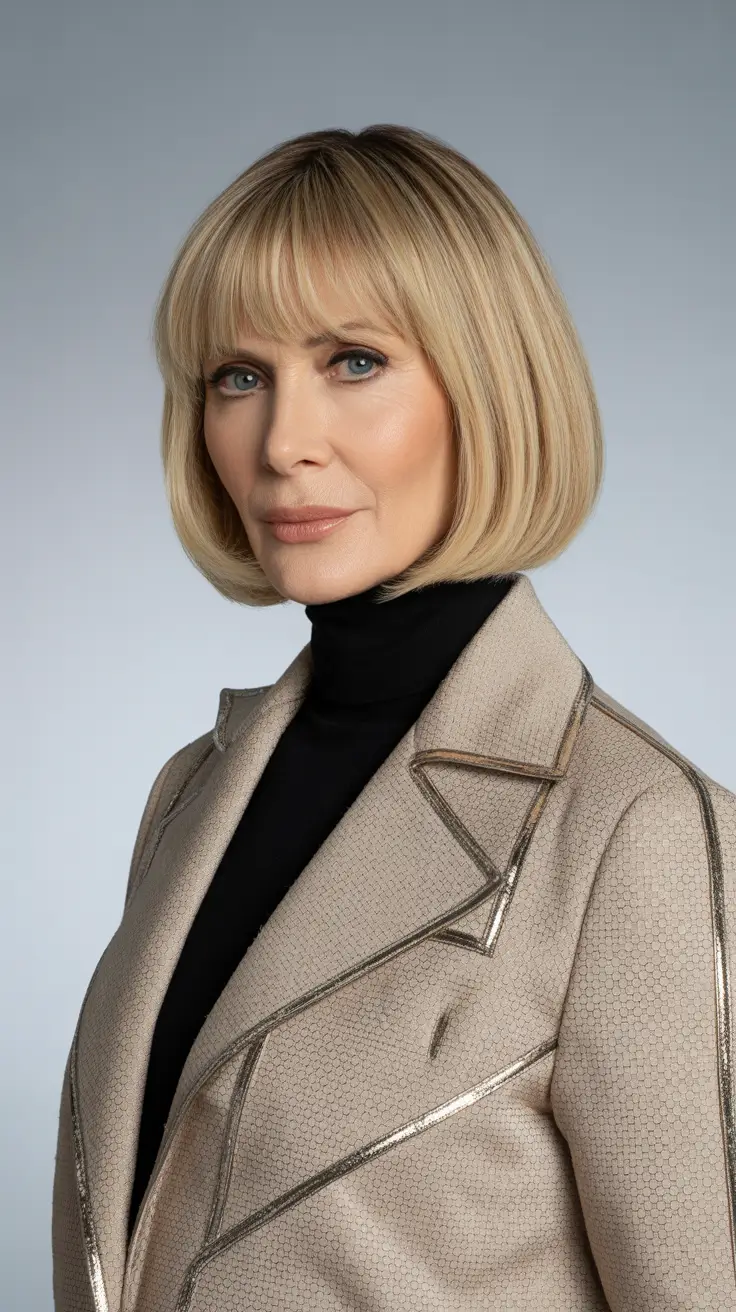 short bob structured with blunt bangs