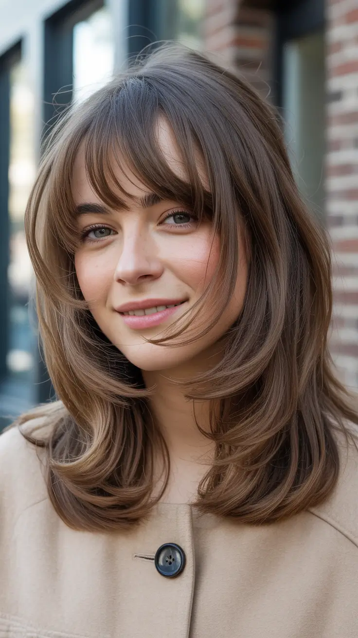 Layered haircut with bangs Soft Mid Length Layers