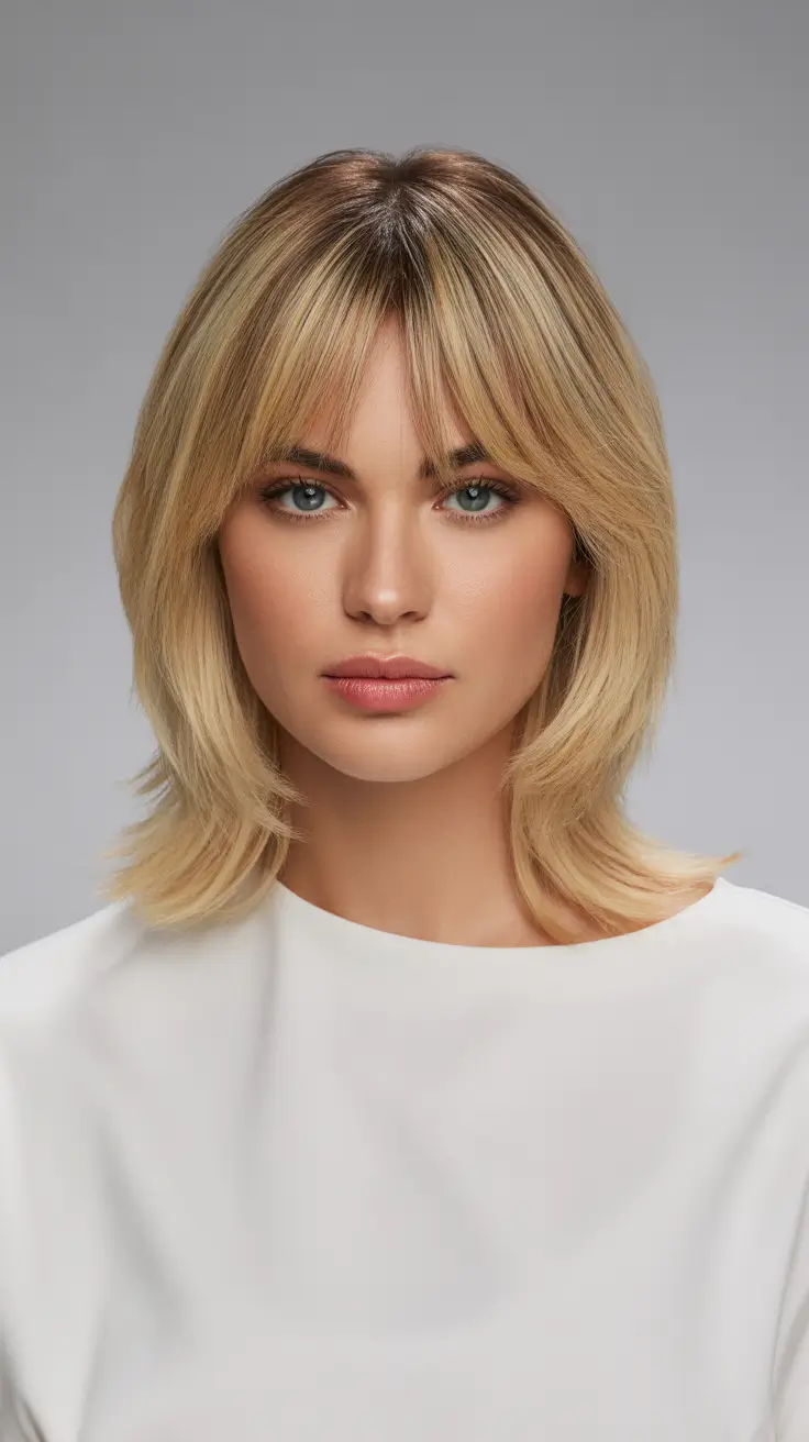 Layered bob haircut with bangs Blonde Layered Bob