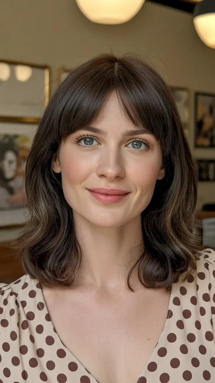 Mid length layered haircut with bangs Romantic Mid Length Cut
