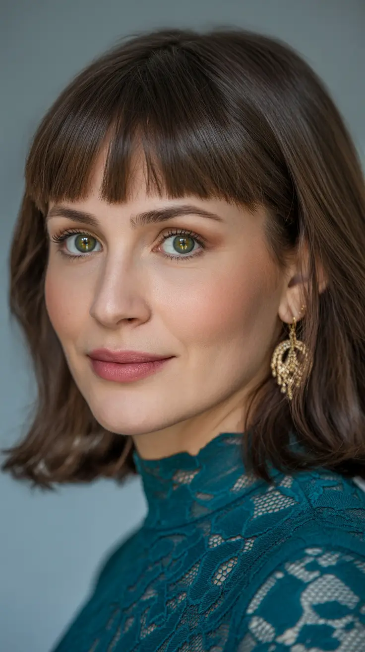 Straight lob haircut with bangs Classic Straight Lob