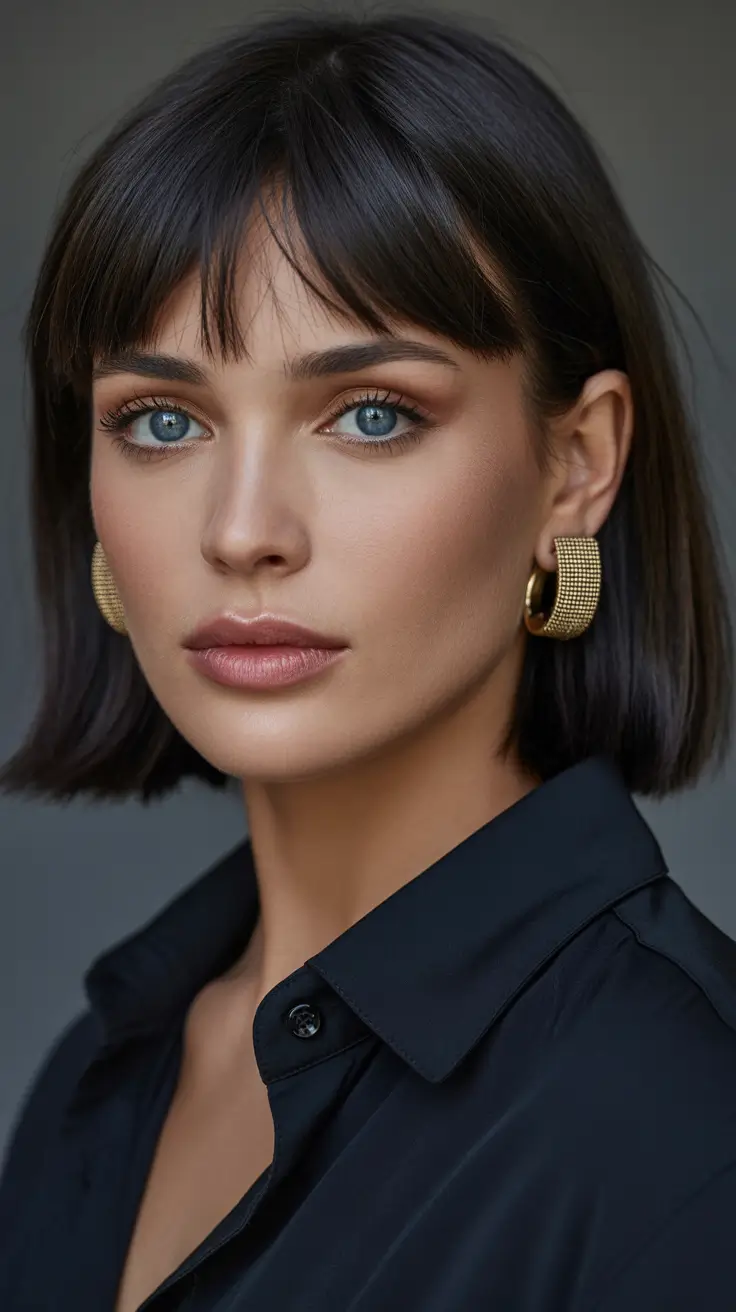 Short bob haircut with bangs Jet Black Sleek Bob