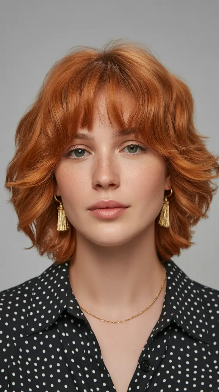 Mid length shag haircut with bangs Copper Mid Length Shag