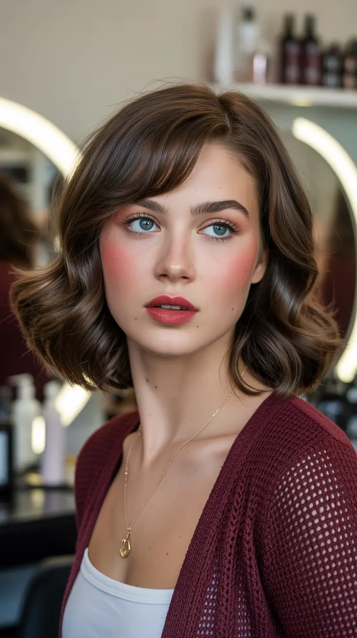 Curly lob haircut with bangs Retro Curly Lob