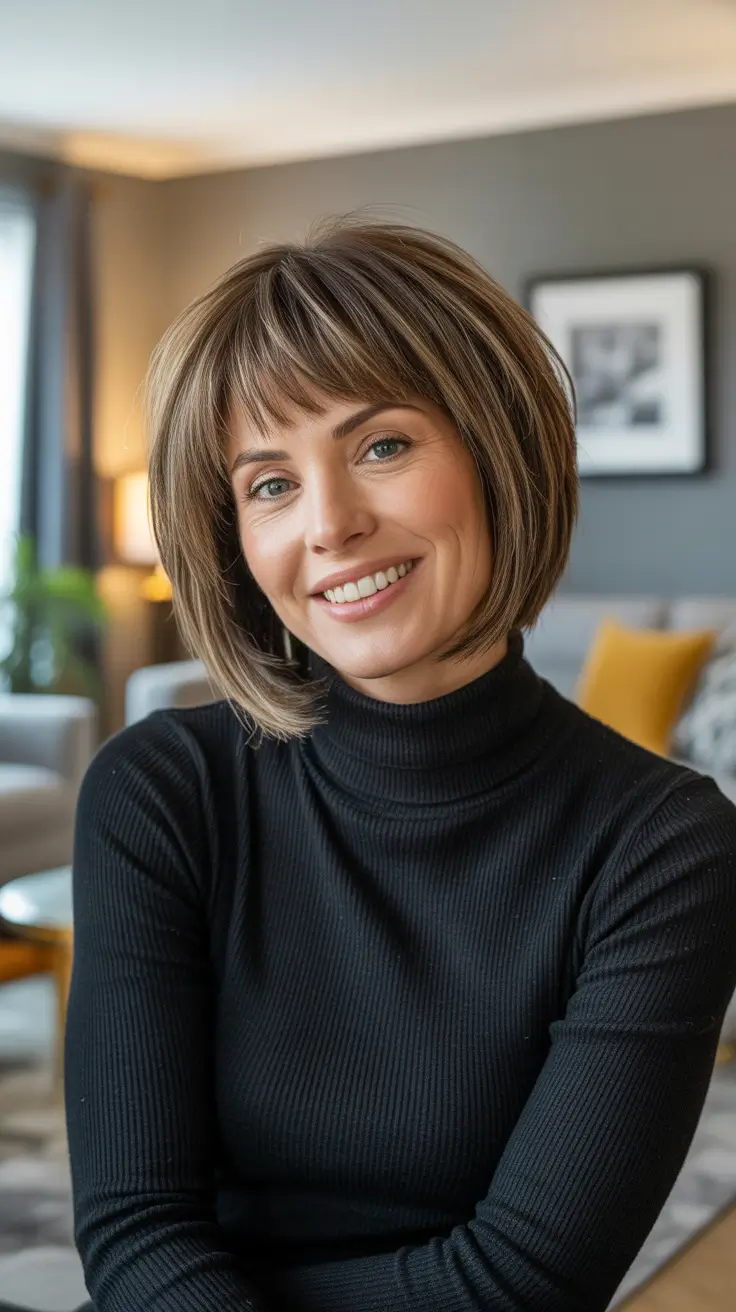 Short bob haircut with bangs Classic Short Bob with Fringe