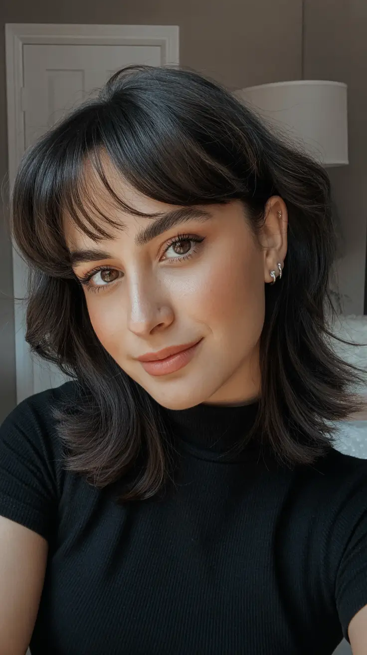 Mid length shag haircut with bangs Textured Mid Length Shag