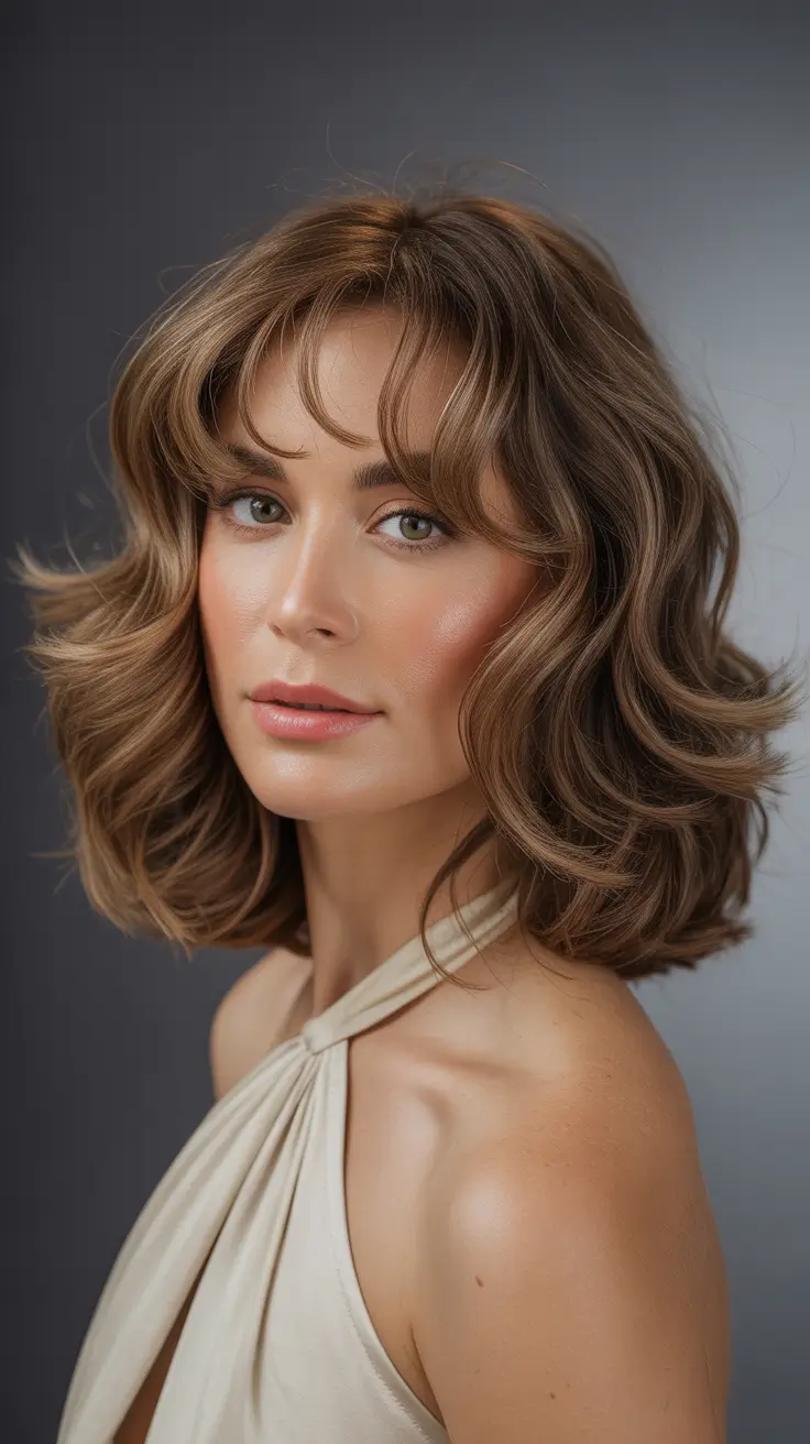 Curly lob haircut with bangs Soft Curly Lob