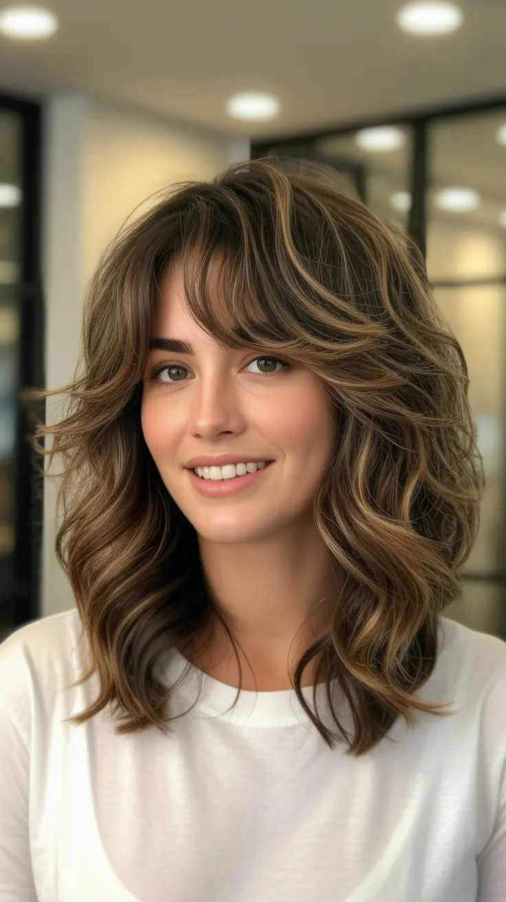 Medium shag haircut with bangs Textured Medium Shag