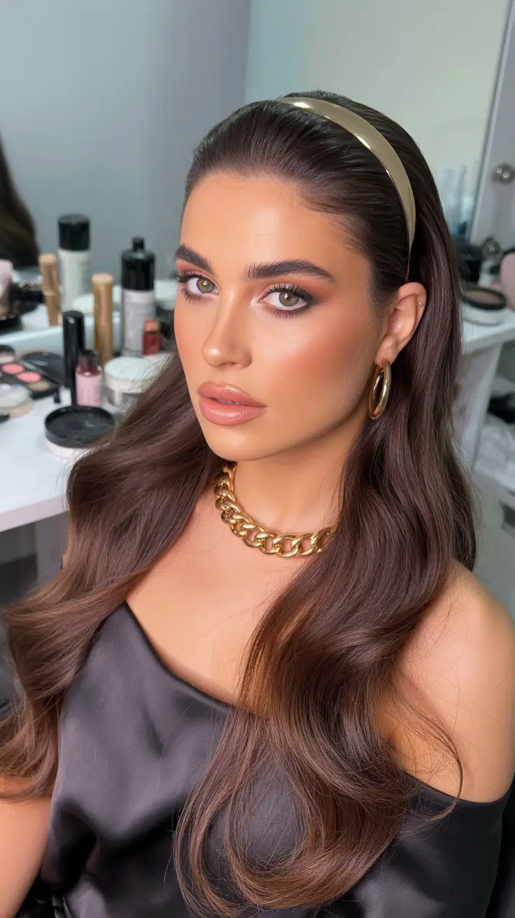 Hairstyles for long hair 2026 Glossy Waves With a Sleek Metallic Headband