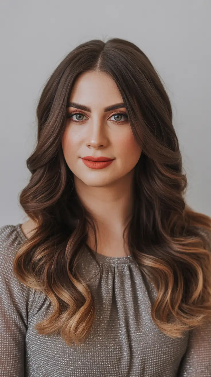 Hairstyles for long hair 2026 Big Soft Voluminous Curls With Chocolate and Caramel Dimension