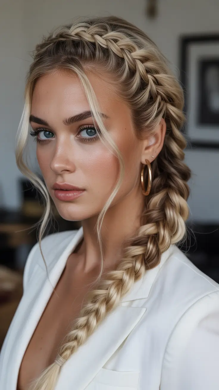 Hairstyles for long hair 2026 Side Swept Crown Braid With Soft Face-Framing Tendrils