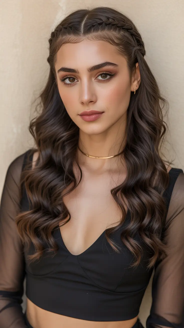 Hairstyles for long hair 2026 Double Mini Crown Braids With Loose Wavy Lengths