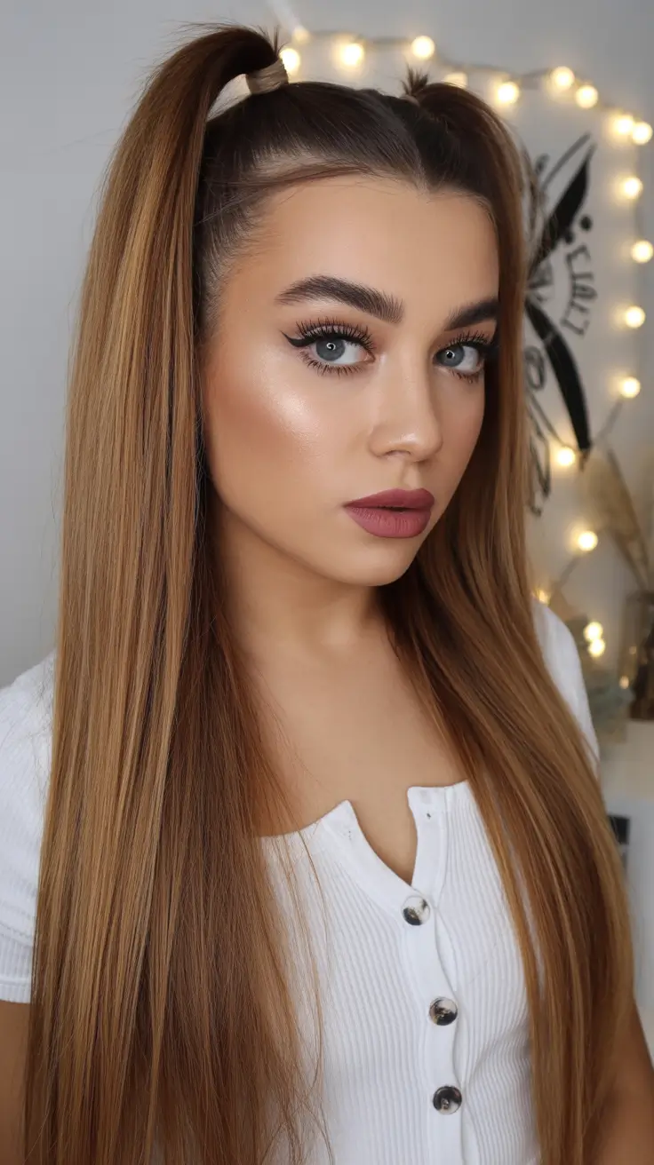 Hairstyles for long hair 2026 High Dual Ponies With Sleek Straight Lengths